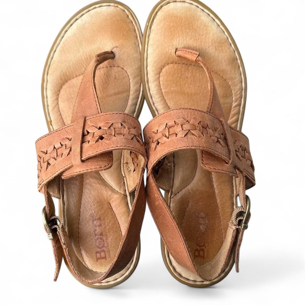 Born Tilde brown leather thong sandals, featuring artisan woven strap detail 7 - Picture 3 of 5